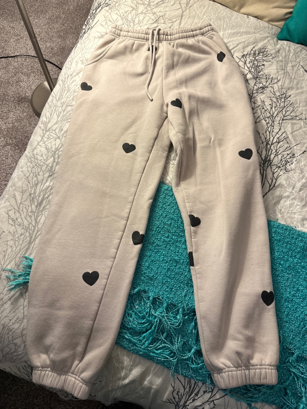 Beige Heart Print Jogger Sweatpants - Brunette the Label